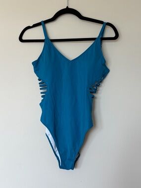 PINK Victoria's Secret Teal Strappy One-Piece Swimsuit Medium V-Neck Cutout